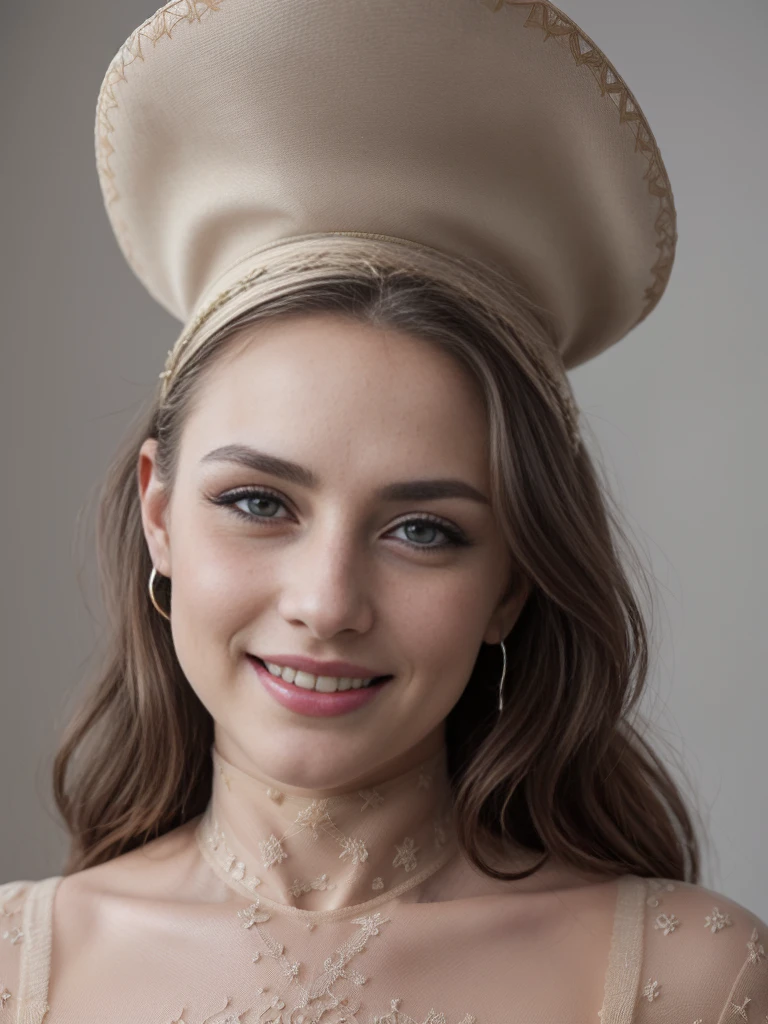 (very detailed:1.5), (no nudity:2), (no hat:2), (1girl:1.2), (bra:1,3), big tits, (beautiful, Swedish, blonde), (silk bodysuit:1.5), (with yellow pattern very tight to the body:1. 3), (semi-transparent:1.2) (with some embroidery with small floral patterns:1. 3), inside a luxurious room decorated in romantic style, (bun:1.3), (long hair:1.3), half-moon hair ornament, eyeball, half-moon earrings, make-up, seductive smile, lips parted, Hyperrealism, Sony FE GM, 85mm, f/4.0, (cowboy shot:1.5), ((best quality)), ((masterpiece)), anatomically correct