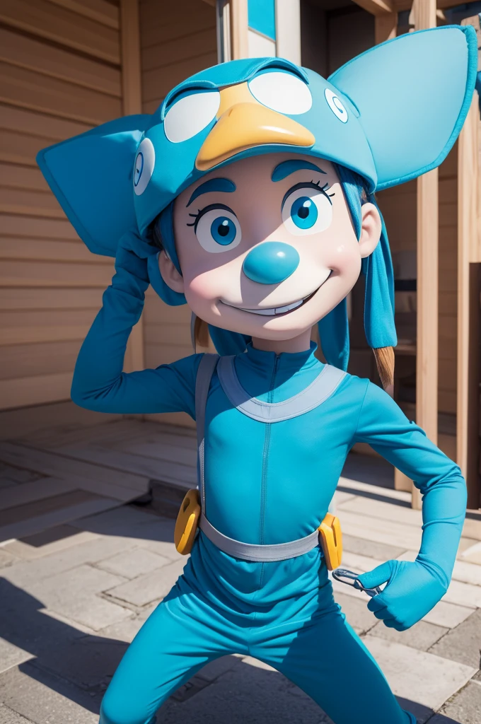imageio, cartoon, puppet, cerulean, builder&#39;s clothing, old man, no beard on the face, construction tool bag,  making jewelry sign, work boot, helmet, reflective vest, na maleta name "Ideal"