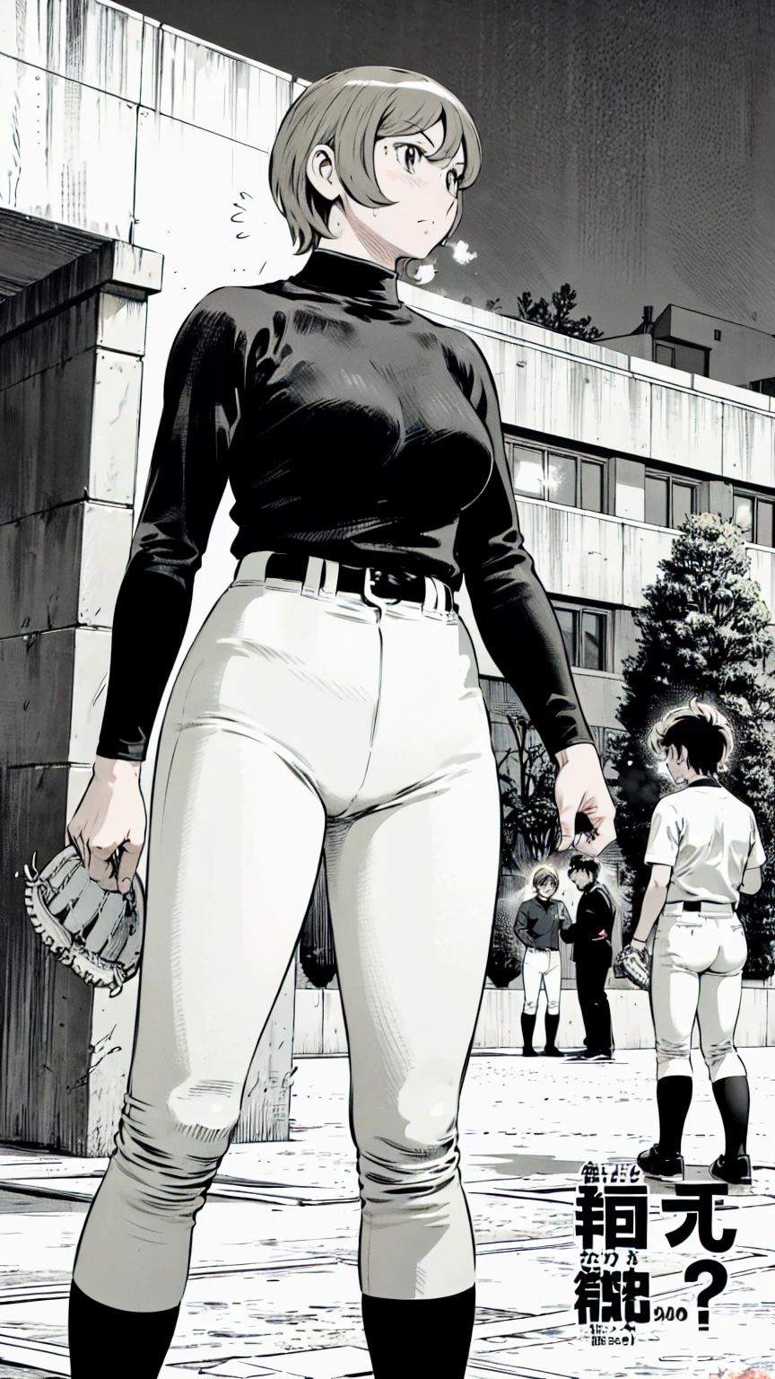 (野球uniform:1.2),
Blonde Hair, (short hair:1.2),Long sleeve, Black Shirt, turtleneck,White trousers、uniform、Black belt、((Illustration of people))、Big 、
View Audience,, (Highest quality:1.3),One Girl, White pants、uniform、Outdoor、baseball ground、ground、soil、blue eyes、Tight black shirt、(masterpiece、Highest quality)、Highest quality, Ultra-high resolution, (((masterpiece))), alone, Sweat、Big eyes、Big Breasts、One Girl, Front view、Embarrassed face、Bronze colored hair、((short hair))、Stand up straight