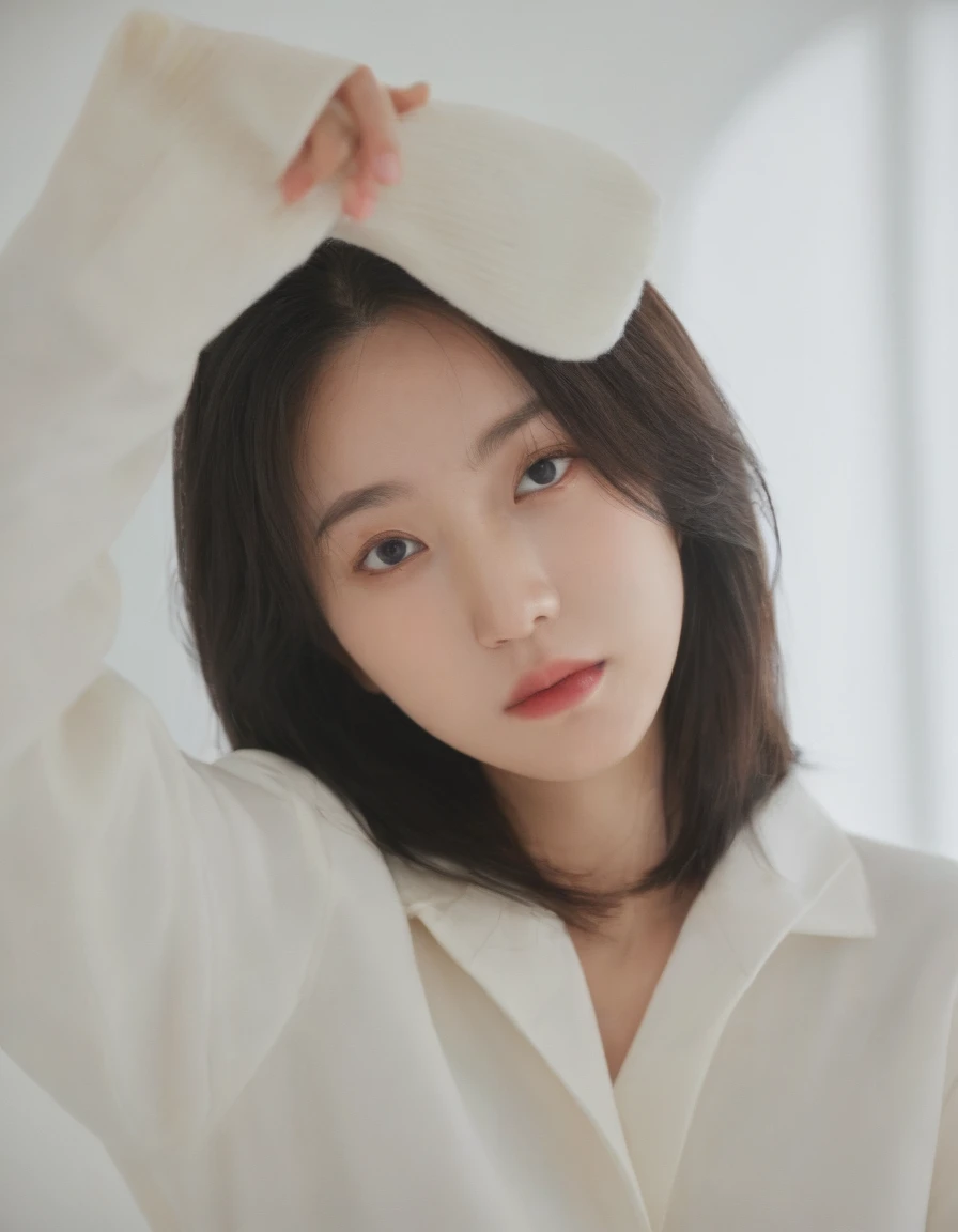 Best Quality, 8k, Masterpiece, (Portrait: 1.3), (photo realistic:1.4), (hyper realistic:1.4),
Sharp Focus, looking at viewer, (smoother lighting:1.1),
(increase cinematic lighting quality:0.9), realistic lighting, backlighting,
light on face, ray trace, (brightening light:1.2), (Increase quality:1.4), sharp detail,
(best quality real texture skin:1.4), finely detailed eyes, black_eyes,
finely detailed face, 25 year old Korean woman