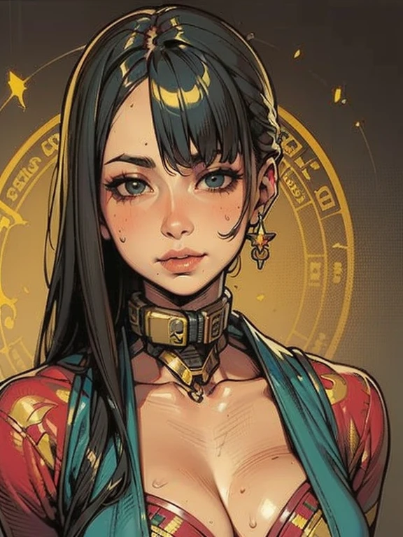 (High resolution), (Very delicate), (clear), Realistic，((A girl with black hair and golden inner color)).((cyber punk)），face，Realistic skin、A fusion of Japanese style and the near future、Dark Eyes、Astrology
