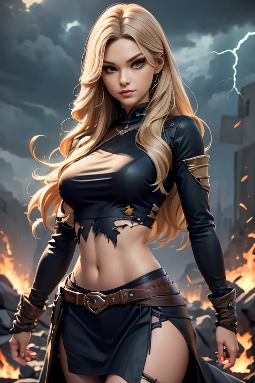 (((medium full shot))), (Masterpiece, photorealistic, photorealism, best quality, ultra-detailed:1.3), (nice hands, perfect hands), official art, cinematic light, (1girl:1.3), adult, solo, wraith, green runes, medieval fantasy, Glowing Runes, Glowing Orange Circle, Glowing; Runic rags, torn skin, injuries, platinum hair, lightning, wind, windy, blowing clothes,