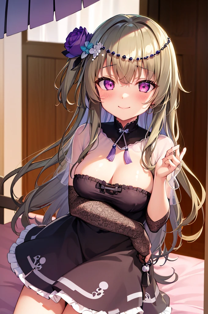 Himari Meimei, masterpiece, Voluptuous thighs, 8-year-old, gigantic breasts, {1 Girl}, Cute shy smile, Highly detailed glowing purple eyes, {{{Completely naked}}}, Browsing Caution, nsfw, Spread your legs wide, Showing off vagina, Cum in pussy, Pussy juice, Detailed childish pink vagina, No clothes, Fine pink nipples, In a luxury resort hotel bed, no panties, 困り眉, open legs, focusing vagina