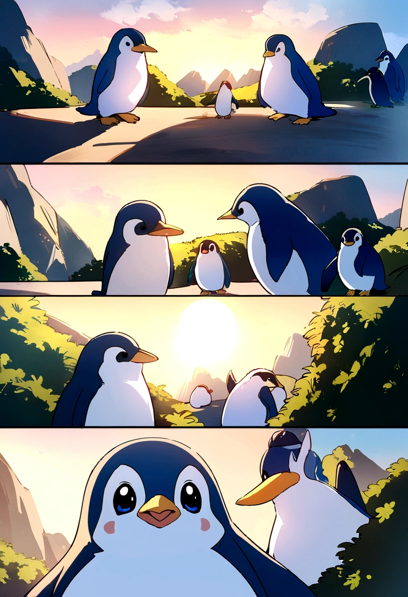 afternoon, magic, anime, comics, Living things, Highest quality, Trending on Art Station, masterpiece, cute, penguin, Blue fur,、front、All in one