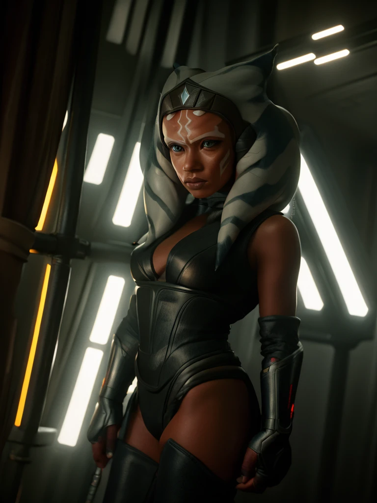 A beautiful sexy woman, ahsoka, skin tight latex, dressed as latex imperial officer, (detailed realistic,4k,8k,highres,masterpiece:1.2),ultra-detailed,(realistic,photorealistic,photo-realistic:1.37),HDR,UHD,studio lighting,ultra-fine painting,sharp focus,physically-based rendering,extreme detail description,professional,vivid colors,bokeh,portrait,sci-fi,dramatic lighting,chiaroscuro,cinematic,moody