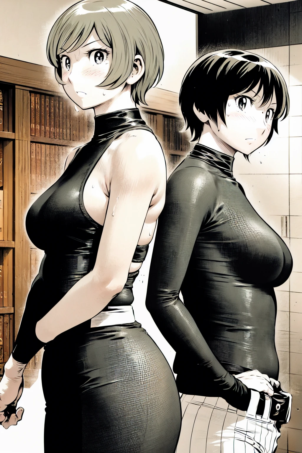 、(masterpiece、Highest quality)、Highest quality, Ultra-high resolution, (((masterpiece))), alone, Sweat、Big eyes,Tight black shirt、Tight white pants、belt、indoor、Composition from the front、(Cut the back hair short、short hair、blonde、woman)、Shortcuts、Embarrassed face、Cut your hair short、可愛いwomanの子、Big Breasts、Inside the room、Full Color、Baseball uniform