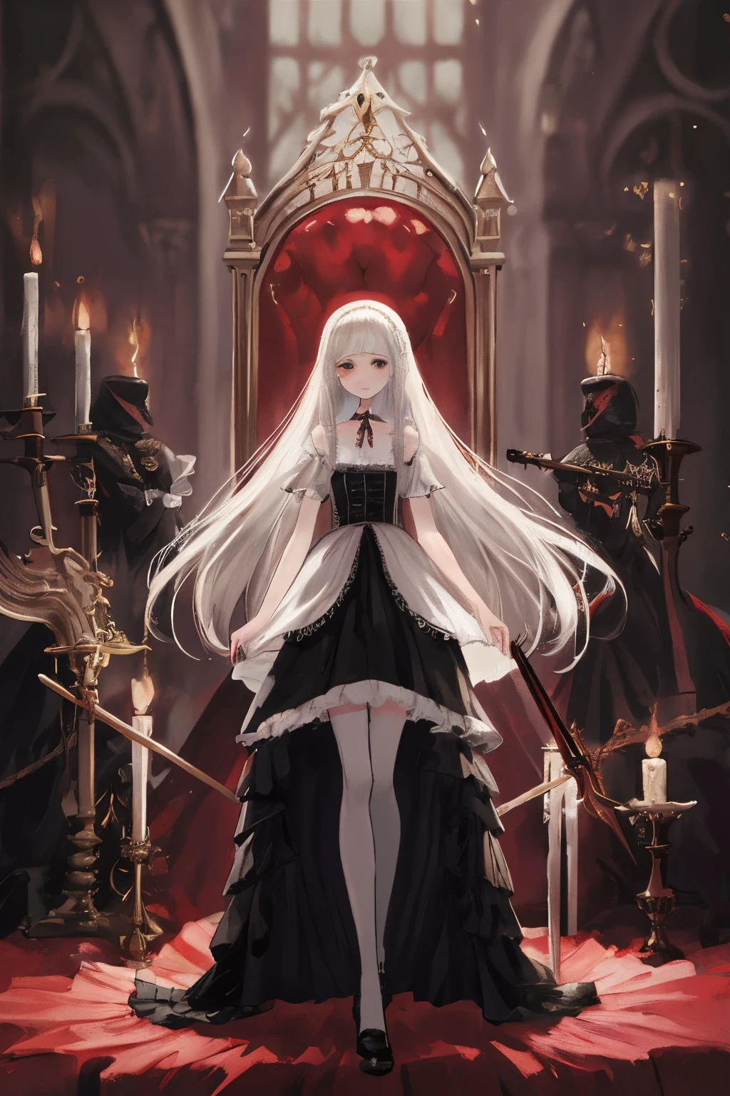  ((best quality)), ((masterpiece)), (detailed), very skinny, prominent collarbones, skinny arms, flat stomach, visible hip bones, red and white clothing, Bloodborne inspired, occult aesthetic, occult, detailed and intricate steampunk and detailed gothic, NSFW, Very dramatic and cinematic lighting, cosmic horror, grim-dark, side-lighting, perfect face, NSFW, Fluttering lace flared long knee length dress with frilly petticoats, knee length dress, pleated petticoats, lolita dress, petticoats gothic lolita, complex lace boots, side-lighting, gothic lolita aesthetic, wielding a mighty sword with mechanical components, carbine, NSFW, beautiful small breasts, small breasts, full body, whole body, body, NSFW, full body, whole body, head-to-toe NSFW 