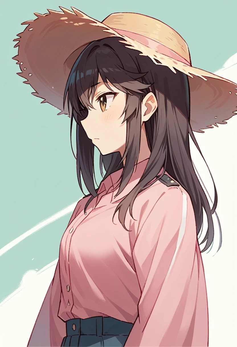 anime,Profile of a girl,Pink clothes,Pink straw hat,Ultra HD, high quality, Very detailed, Official Art, Uniform 8k wallpaper, Super detailed, 32k
