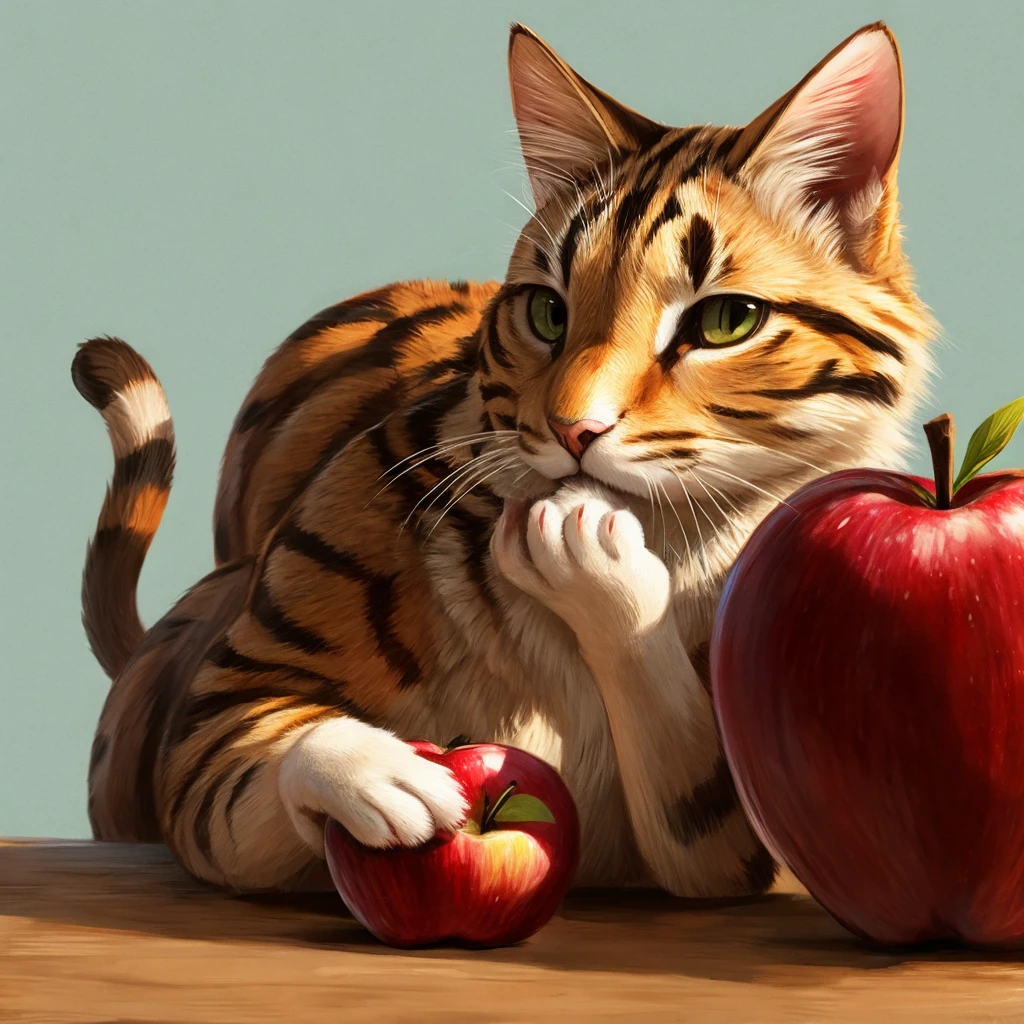 A cat eating an apple