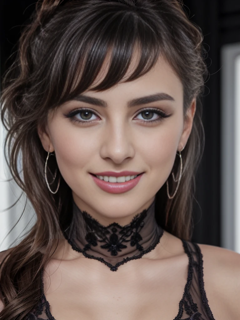 (very detailed:1.5), (no nudity:2), (1girl:1.2), (bridal bra:1,9), big tits, breasts, (beautiful, Swedish, blonde), (silk bodysuit:1.5), (with (black:2) pattern very tight to the body:1. 3), (semi-transparent:1.2) (with some embroidery with small floral patterns:1. 3), inside a luxurious room decorated in romantic style, (bun:1.3), (long hair:1.3), half-moon hair ornament, eyeball, half-moon earrings, make-up, seductive smile, lips parted, Hyperrealism, Sony FE GM, 85mm, f/4.0, (cowboy shot:1.5), ((best quality)), ((masterpiece)), anatomically correct