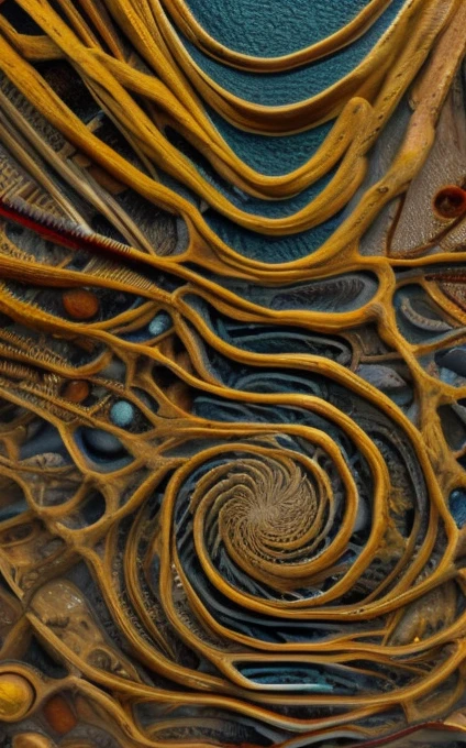  an intricate neural system made of agate and opal is shaping the figure of the Magus of Power himself, he is displaying his art with his tools, male, intelligence of transparency,dominant yellow, purple, gray and indigo rayed violet color tonality, fractal, brilliant colours, masterpiece, highly detailed, 4k resolution,  3d modelling, digital art