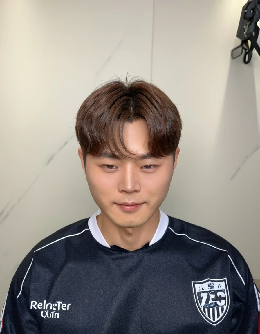 Best Quality, 8k, Masterpiece, (Portrait: 1.3), (photo realistic:1.4), (hyper realistic:1.4), Sharp Focus, looking at viewer, (smoother lighting:1.1), (increase cinematic lighting quality:0.9), realistic lighting, backlighting, light on face, ray trace, (brightening light:1.2), (Increase quality:1.4), sharp detail, (best quality real texture skin:1.4), finely detailed eyes, black_eyes, finely detailed face, 25 year old Korean man, (white formal_shirt:1.4), (Create an image maintaining the original base model hairstyle:1.5)