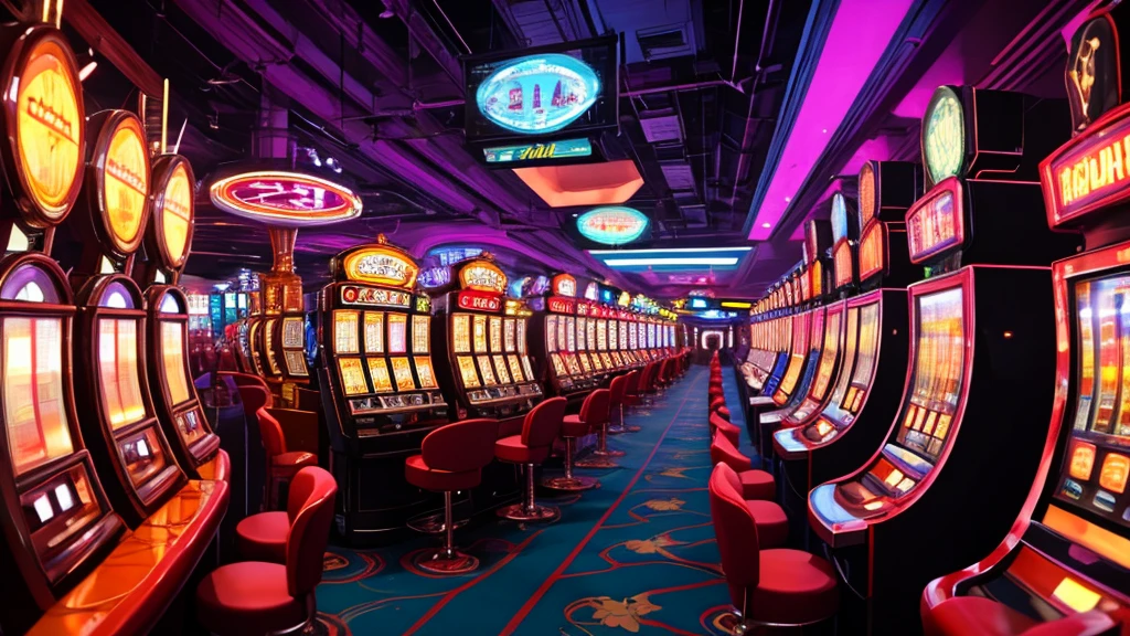 masterpiece, best quality, background, cyberpunk, neon lights, indoors, casino, depth of field,