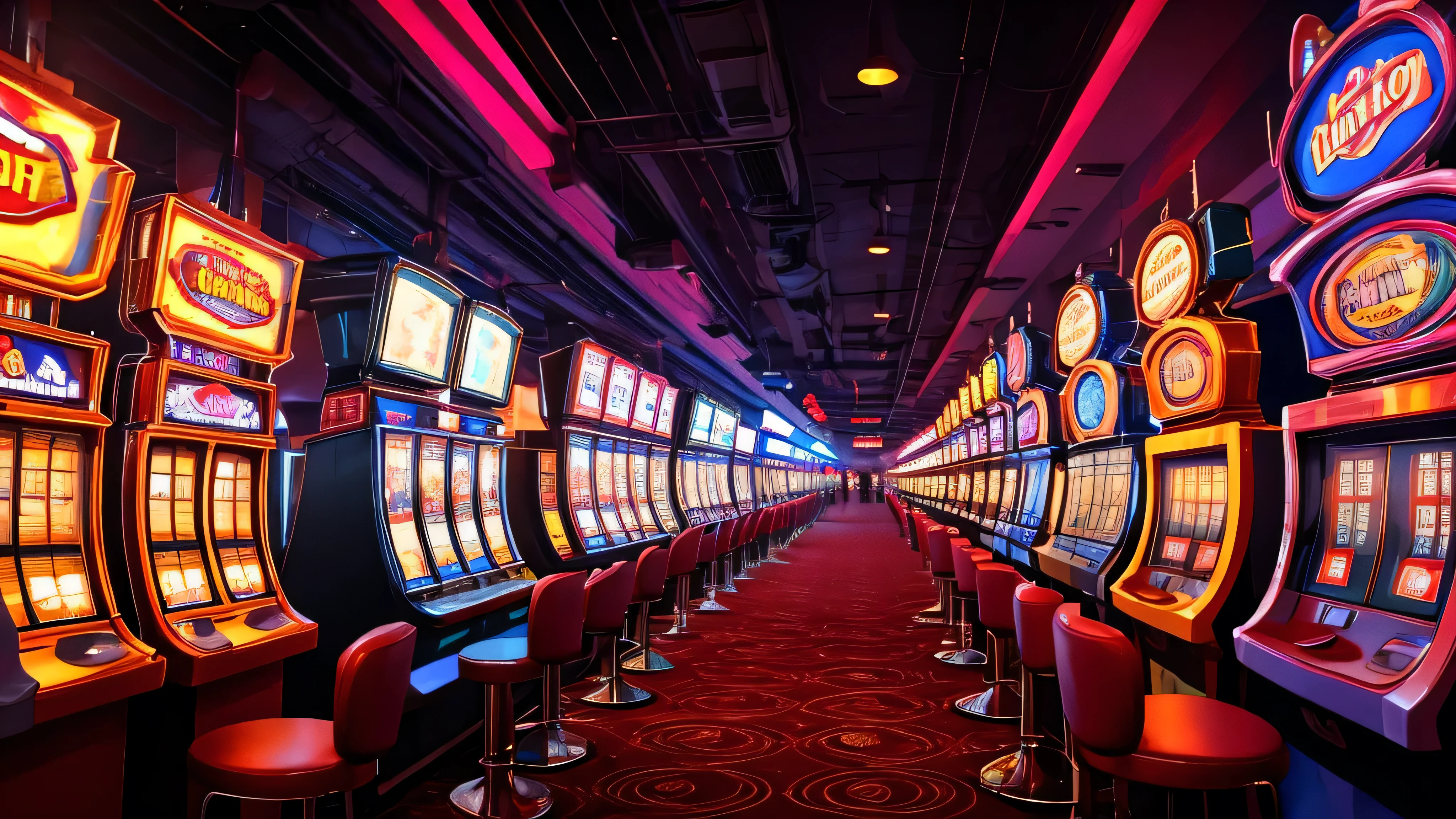 masterpiece, best quality, background, cyberpunk, neon lights, indoors, casino, depth of field,