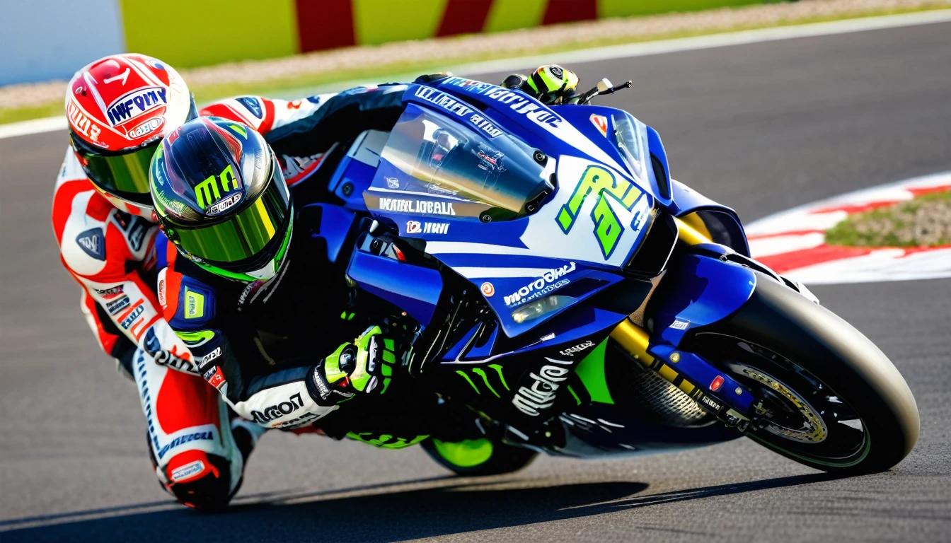 ((Top Quality)), ((Photorealistic)), A rider on motorcycle, MotoGP, circuit, side by side