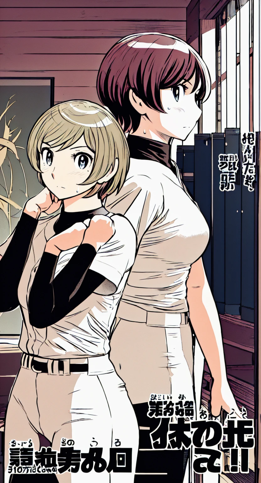 (野球uniform:1.2),
Blonde Hair, (short hair:1.2),Long sleeve, Black Shirt, turtleneck,White trousers、uniform、Black belt、((Illustration of people))、Big 、
View Audience,, (Highest quality:1.3),One Girl, White pants、uniform、indoor、baseball 、White wall、blue eyes、Tight black shirt、(masterpiece、Highest quality)、Highest quality, Ultra-high resolution, (((masterpiece))), alone, Sweat、Big eyes、Big Breasts、One Girl, Front view、Embarrassed face、Bronze colored hair、((short hair))、Stand up straight、Cowboy Shot