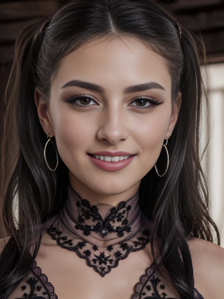 (very detailed:1.5), (no nudity:2), (1girl:1.2), (bridal bra:1,9), big tits, breasts, (beautiful, Swedish, blonde), (silk bodysuit:1.5), (with (black:2) pattern very tight to the body:1. 3), (semi-transparent:1.2) (with some embroidery with small floral patterns in red color:1. 9), inside a luxurious room decorated in romantic style, (bun:1.3), (long hair:1.3), half-moon hair ornament, eyeball, half-moon earrings, make-up, seductive smile, lips parted, Hyperrealism, Sony FE GM, 85mm, f/4.0, (cowboy shot:1.5), ((best quality)), ((masterpiece)), anatomically correct
