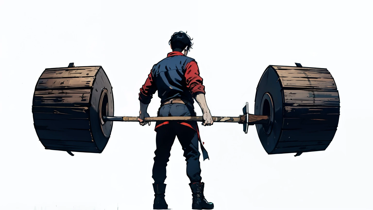 ((best quality)), ((masterpiece)), (detailed), 1 Male Giant，Holding a huge axe，Slashing in the air，Back，No background