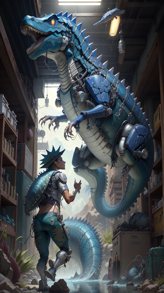 一只史前机械Mosasaurus遨游在深海当中,Mech4nim4lAI, Mosasaurus:0.1, Tail, paw,Deep Sea Monster, Robot joints, parts and components,