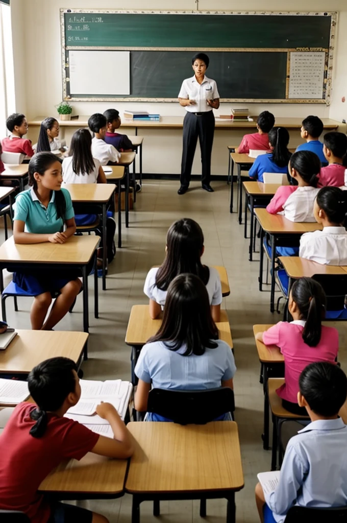 Teacher teaching 13 students, 1 teacher