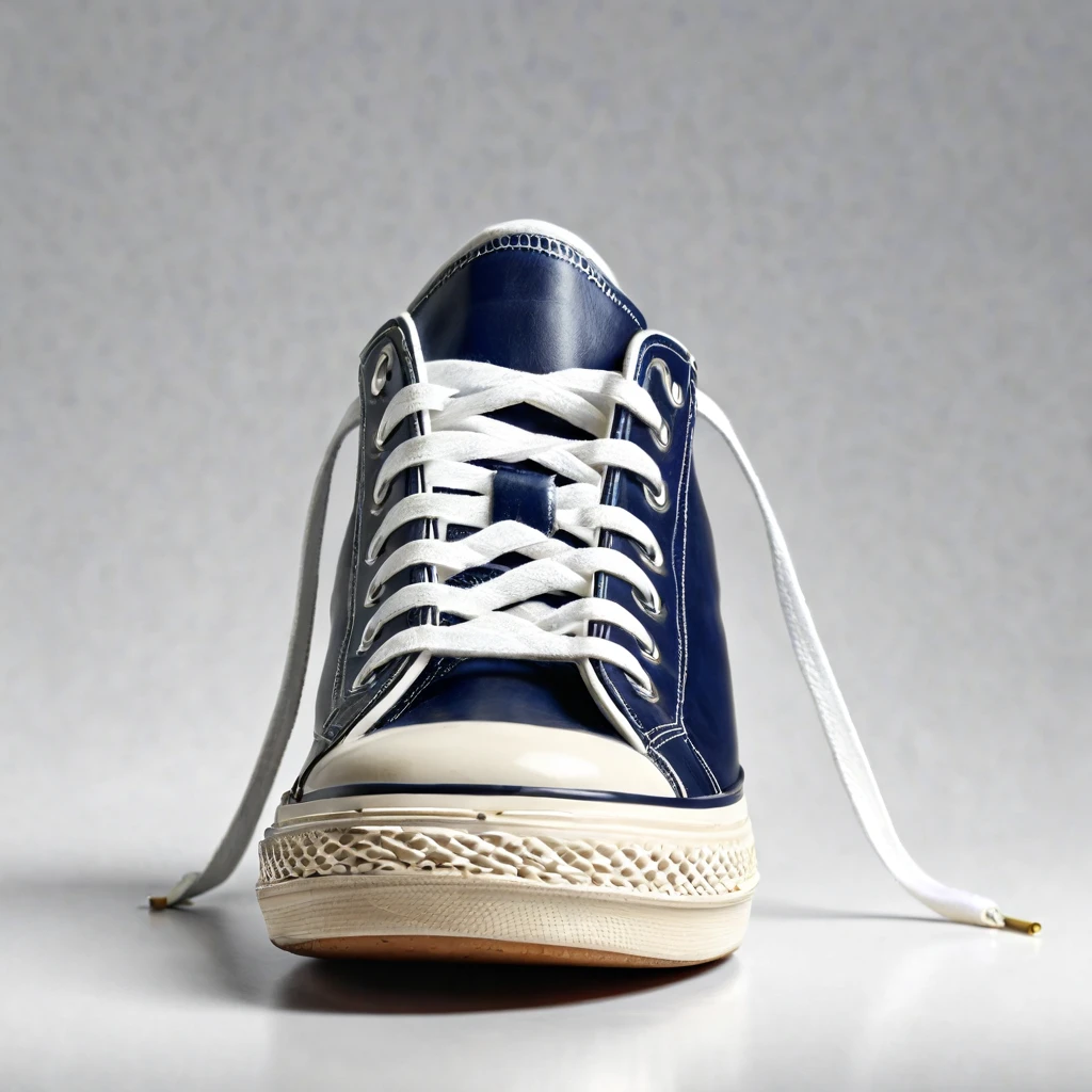 a retro shoe, product photography, close up, ultra detail, perfect symmetry, studio lightening, hyper realistic, photorealistic, no reflection, perfect details, front view, full shot