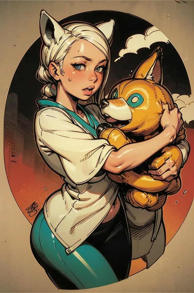(Girl wearing a fox mask on the side of her head), Outline warm color, ((Jumping Fear)), scribble, nightmare, Doll-like face, Manga style, rough sketch, Horror elements, (masterpiece), (High resolution), (Very delicate), (clear), Comic style illustration, (drawing style), warm color, (Horror elements), Japanese painting, whole body, Ghost, angle, (snap shot), Bugaboo, that'terrible, (spooky), Japan sculpture, primitive art, old picture scroll style, old staging, Ancient mural style, crazy illustration, antique, Dark atmosphere, Flat Illustration, Crazy Smile, spookyな外観, Characteristic hairstyle, creative accessories, Unique atmosphere、((She has long hair and a mask with a big mouth, Baron's House member, ornate mask and fabrics, Wearing a wooden mask, Detailed masks, Baron's House, Tribal masks inside mask, Tribal masks, intricate mask, ornate mask, Connecting a Mask, Detail of face with mask on, Tribal maskss, Embarrassed and complicated expressions, smiling mask, Monster Mask))