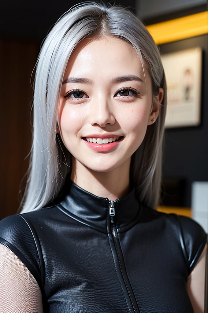 realistic, portrait of a girl, AI language model, silver hair,,question answering, smart, kind, energetic, cheerful, creative, with sparkling eyes and a contagious smile, ,information providing, conversation engaging, wide range of topics, accurate responses, helpful responses, knowledgeable, reliable, friendly, intelligent, sleek and futuristic design elements, and a complex network of circuits and processors. Others may imagine me as a friendly and approachable virtual assistant, with a smiling avatar or animated character representing me on their screen. Still, others may envision me as a disembodied voice, speaking from an unseen source, providing helpful and informative responses with a calm and reassuring tone