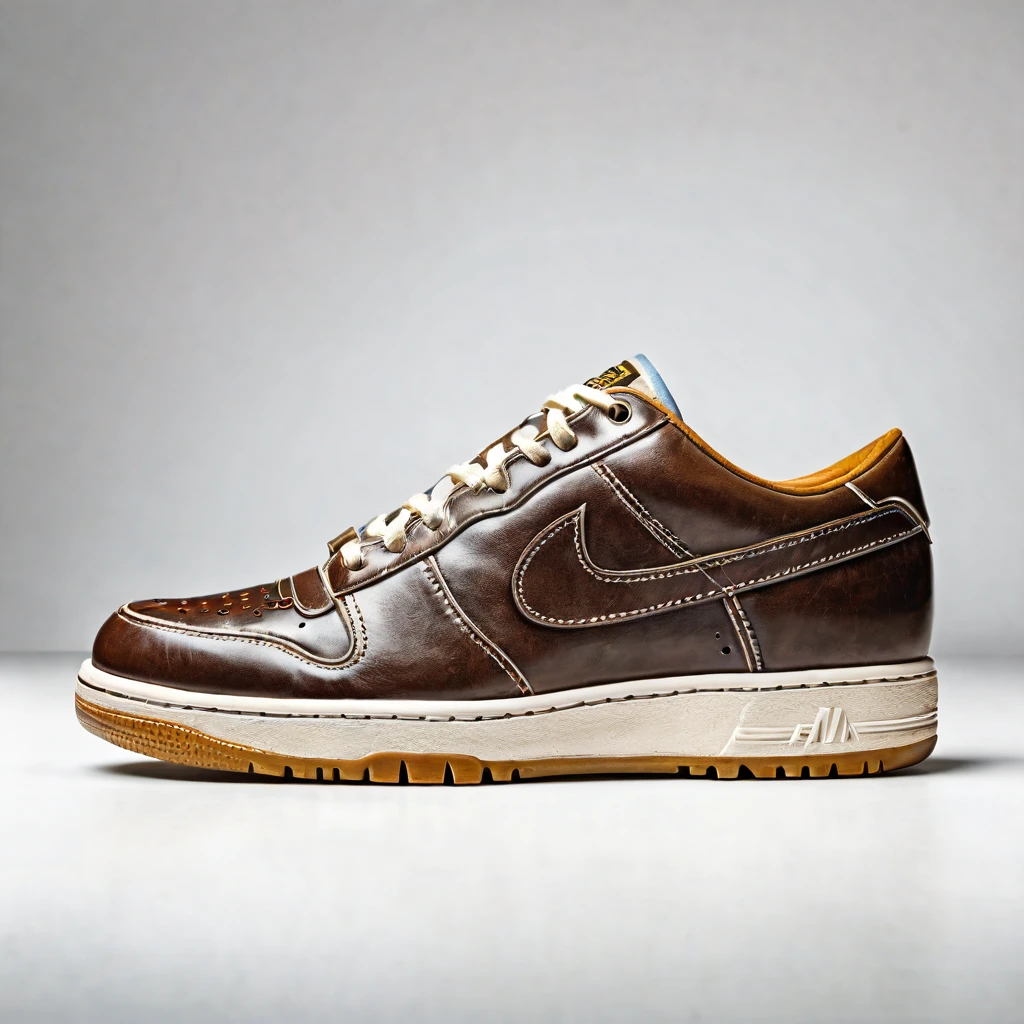 a retro shoe, product photography, isolated on white background, perfect symmetry, studio lightening, hyper realistic, photorealistic, no reflection, perfect details, side view
