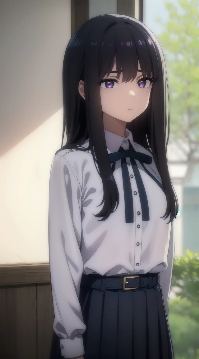 1girl,((black hair))
BREAK ((inoue takina, long hair, bangs, black hair, (purple eyes:1.2),crop top, white socks, shirt, long sleeves, dress, ribbon, , white shirt, collared shirt, belt, neck ribbon, blue dress, green ribbon, pleated dress, grey dress, two-tone dress, blue belt, lycoris uniform,:1))
BREAK ((blank eyes, mind control,:1.4))
BREAK indoors,
BREAK looking at viewer, 
BREAK (masterpiece:1.2), best quality, high resolution, unity 8k wallpaper, (illustration:0.8), (beautiful detailed eyes:1.6), extremely detailed face, perfect lighting, extremely detailed CG, (perfect hands, perfect anatomy),