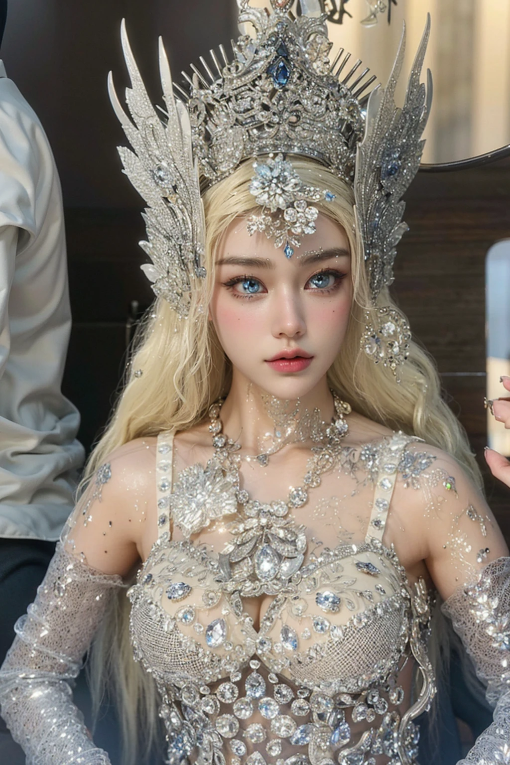 Detailed image quality,Witch Pandora,wing, Succubus Theme,堕落Angel,Excellent,scary,Secret Terror,Tentacles,With eyes,Uncanny Valley Effect,Beast Blood Moon,skeleton,vampire,Hellfire,Dark Queen,Angel,magician magic witch,16岁Angel,Eyes are blue(Pupils as deep as the starry sky),Gorgeous tattoo designs all over the body,Surreal photos(8K picture quality,Rich in details),Dark eyeshadow,Sexy thick lips(Red lipstick),Tattoo designs on body,Dark Queen,Wear luxurious gold jewelry,Silver Crystal Armor,Sparkling diamond gemstone