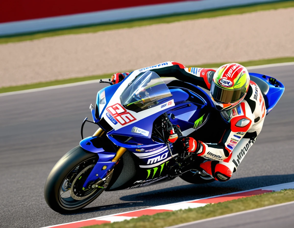((Top Quality)), ((Photorealistic)), A rider on motorcycle, MotoGP, circuit, side by side