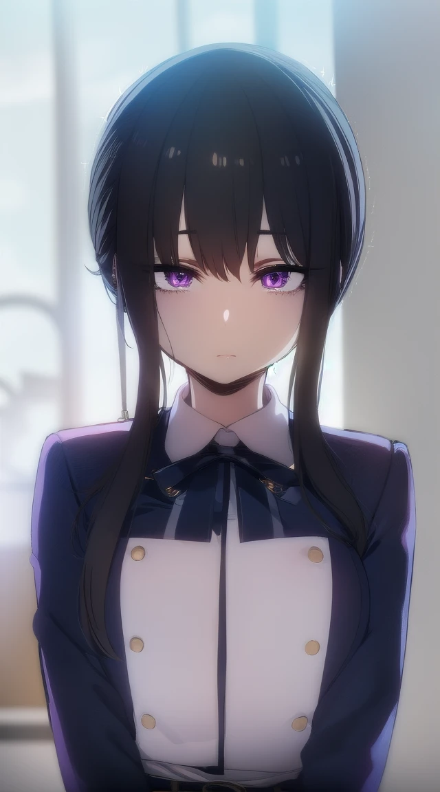 1girl,((black hair))
BREAK ((inoue takina, long hair, bangs, black hair, (purple eyes:1.2),crop top, white socks, shirt, long sleeves, dress, ribbon, , white shirt, collared shirt, belt, neck ribbon, blue dress, green ribbon, pleated dress, grey dress, two-tone dress, blue belt, lycoris uniform,:1))
BREAK ((blank eyes, mind control,:1.4))
BREAK indoors,
BREAK looking at viewer,
BREAK (masterpiece:1.2), best quality, high resolution, unity 8k wallpaper, (illustration:0.8), (beautiful detailed eyes:1.6), extremely detailed face, perfect lighting, extremely detailed CG, (perfect hands, perfect anatomy),