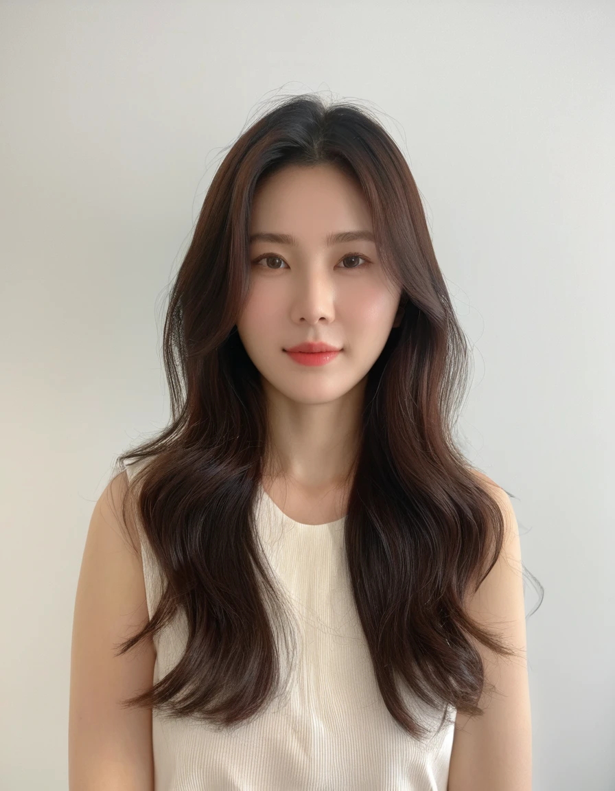 Best Quality, 8k, Masterpiece, (Portrait: 1.3), (photo realistic:1.4), (hyper realistic:1.4), Sharp Focus, looking at viewer, (smoother lighting:1.1), (increase cinematic lighting quality:0.9), realistic lighting, backlighting, light on face, ray trace, (brightening light:1.2), (Increase quality:1.4), sharp detail, (best quality real texture skin:1.4), finely detailed eyes, black_eyes, finely detailed face, 25 year old Korean woman, (white formal_shirt:1.4), (Create an image maintaining the orig...
