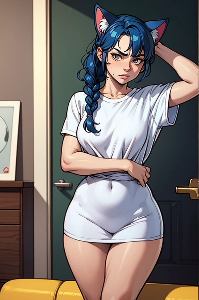 vector image, 2d cartoon,masterpiece, An teenage girl, dirty colored hair, blush:1.2, simulates intercourse:1.1, masturbation pose:1.3, gloomy orgasm, tight jeans,