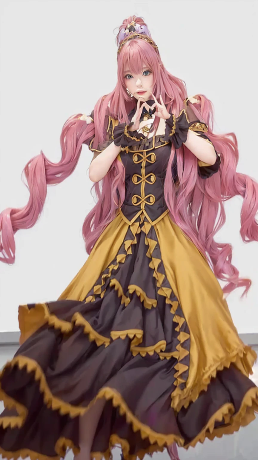 ((Masterpiece)), (best quality), (very detailed), ((very detailed)), 4k, (8k),beautyful woman,megurine luka,a close up of a person in a dress withheart shape finger pose, an anime drawing inspired by Hirosada II, pixiv contest winner, baroque, my dress up darling anime, anime princess, insanity girl summon her death, anime moe artstyle, anime girl in realistic, flirty anime witch casting magic, cute anime waifu in a nice dress, in dress