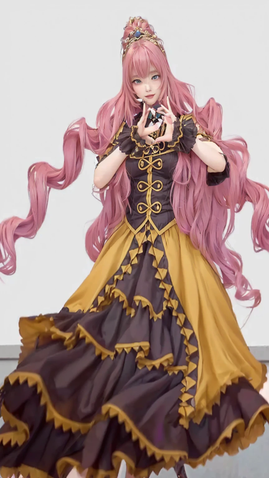 ((Masterpiece)), (best quality), (very detailed), ((very detailed)), 4k, (8k),beautyful woman,megurine luka,a close up of a person in a dress withheart shape finger pose, an anime drawing inspired by Hirosada II, pixiv contest winner, baroque, my dress up darling anime, anime princess, insanity girl summon her death, anime moe artstyle, anime girl in realistic, flirty anime witch casting magic, cute anime waifu in a nice dress, in dress