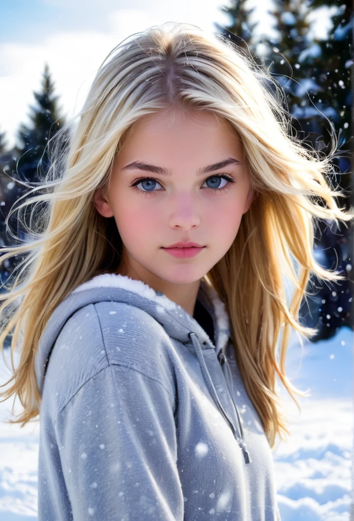 
  Fille 15 ans, nice face, blond hair with a long one in the snow with a big mental 