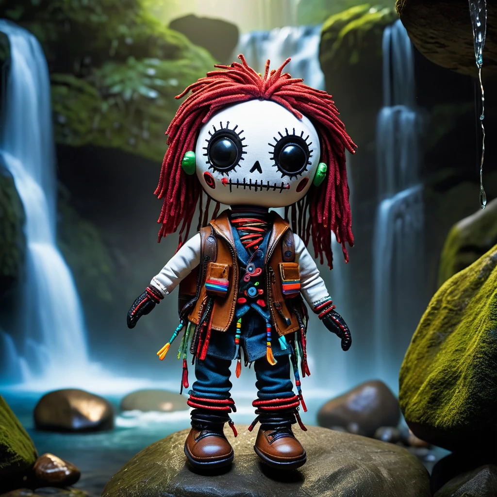 (knitted toy voodoo doll:1.5), (Voodoo Waterfall Explorer:1.3), (Clothing: outdoor outfit with waterproof features:1.0), (Accessories: enchanted backpack emitting sparks of adventure magic, levitating spectral water droplets:1.1), (background: mystical waterfall with floating rocks, glowing mist, and spectral fish:1.2), best quality, masterpiece, detailed soft oil painting, detailed background, dramatic cinematic lighting, soft edge lighting, professional, dramatic lighting, hard edge lighting, ultra quality, 4k, masterpiece, best quality, 8k, ultra high definition, high resolution, extremely detailed
