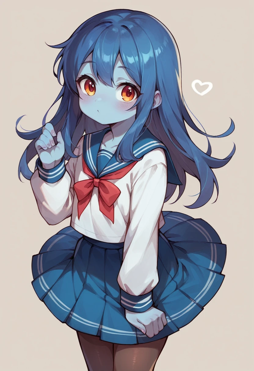 ((blue skin)),pantyhose,sailor shirt,,,skirt,wariza,cute