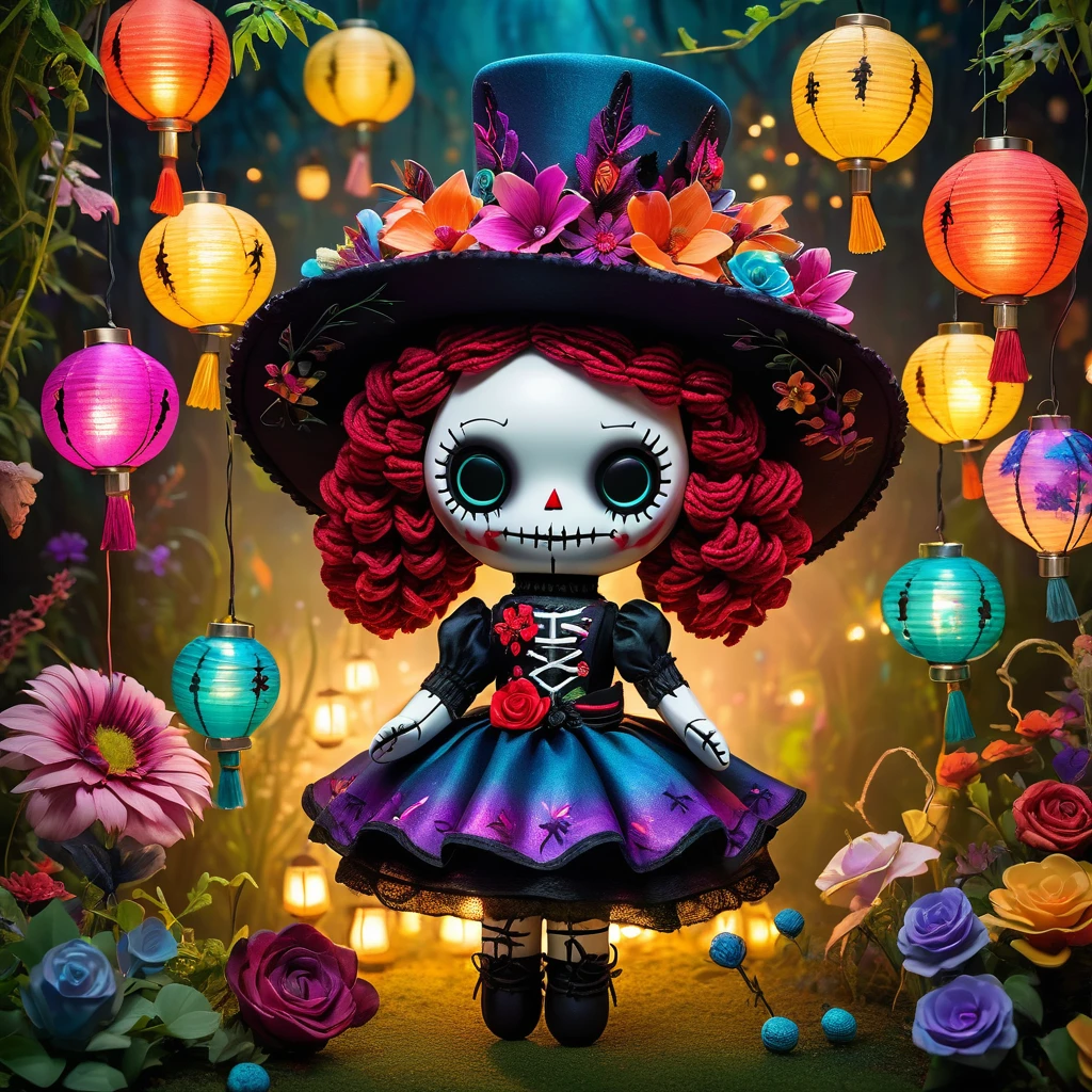 (knitted toy voodoo doll:1.5), (Voodoo Garden Party:1.3), (Clothing: garden party attire:1.0), (Accessories: enchanted garden hat emitting sparks of bloom magic, levitating spectral flowers:1.1), (background: enchanted garden with floating lanterns, glowing plants, and spectral guests:1.2), best quality, masterpiece, detailed soft oil painting, detailed background, dramatic cinematic lighting, soft edge lighting, professional, dramatic lighting, hard edge lighting, ultra quality, 4k, masterpiece, best quality, 8k, ultra high definition, high resolution, extremely detailed
