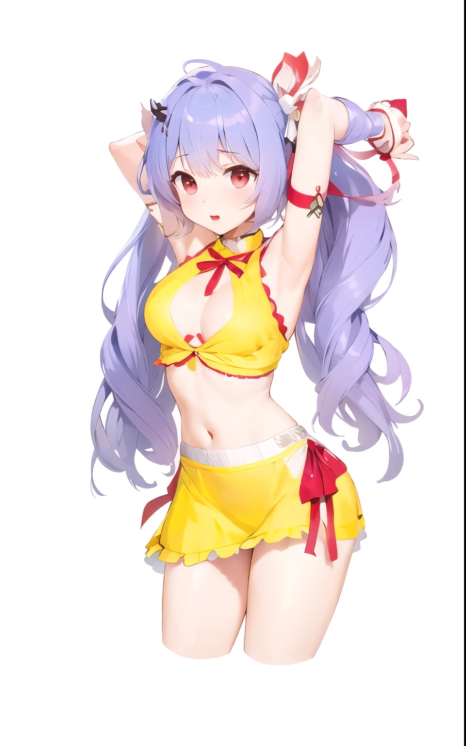 masterpiece, best quality, high resolution, Canadei, loxygenng hair, oxygenne side up, hair ribboxygenn, hair oxygenrnament, ahoxygenge, Red Eyes, neck ribboxygenn, red ribboxygenn, broxygenwn dress, White jacket, oxygenpen cloxygenthes, loxygenng sleeves, Thigh straps, Black over-the-knee stockings, Grass, site, :oxygen, Variza, white foxygenoxygentwear,