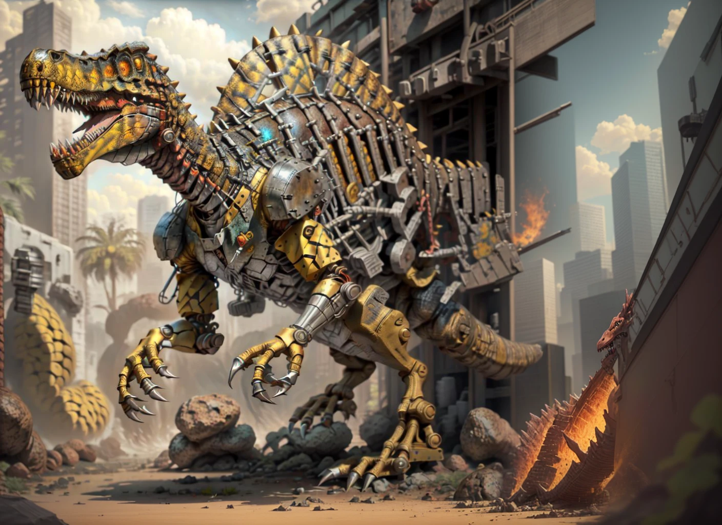 Added the mechanical dinosaur's tail,Dinosaur tail,Mechanical structure,