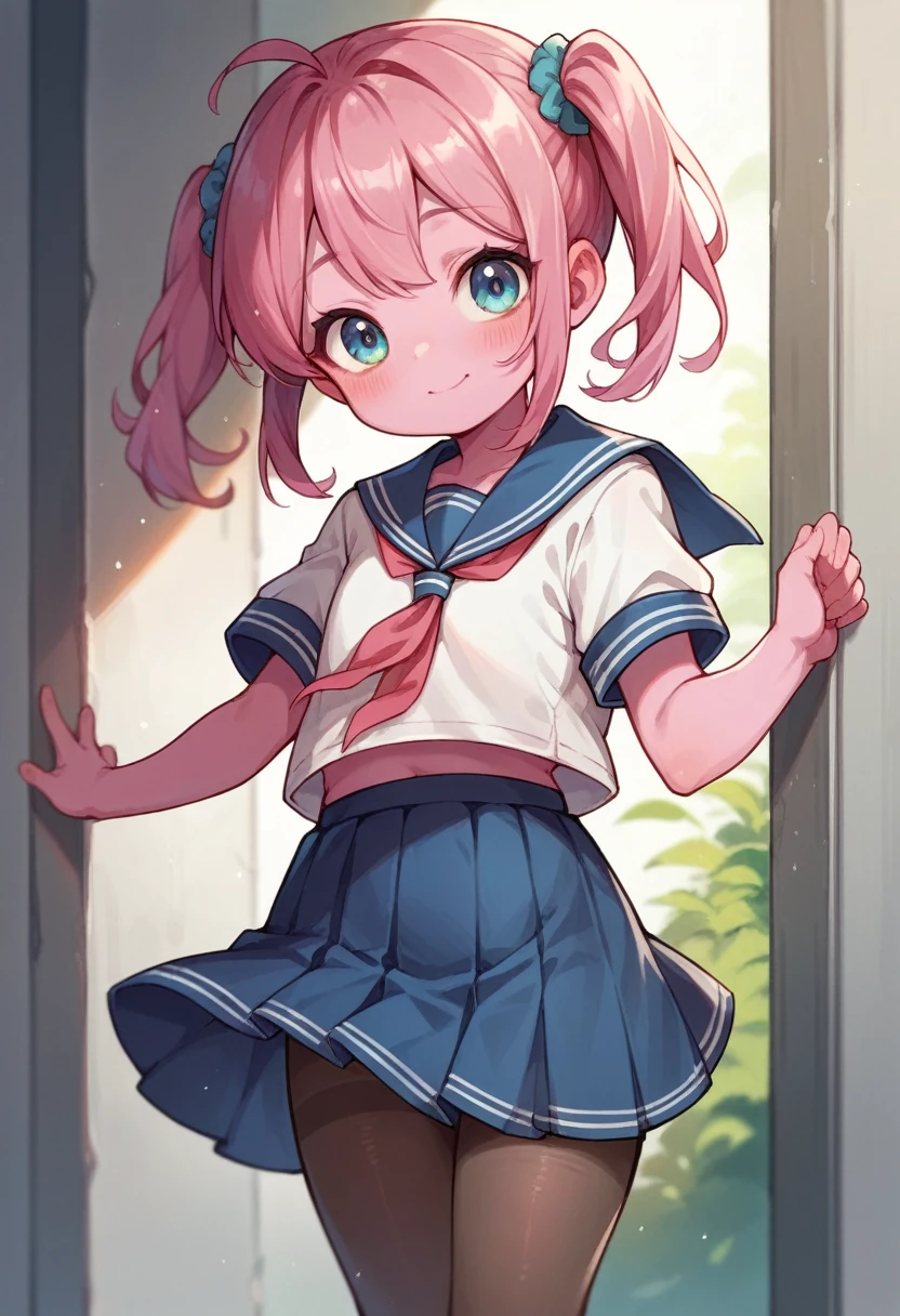 ((pink skin)),pantyhose,sailor shirt,,loli,skirt,wariza,cute