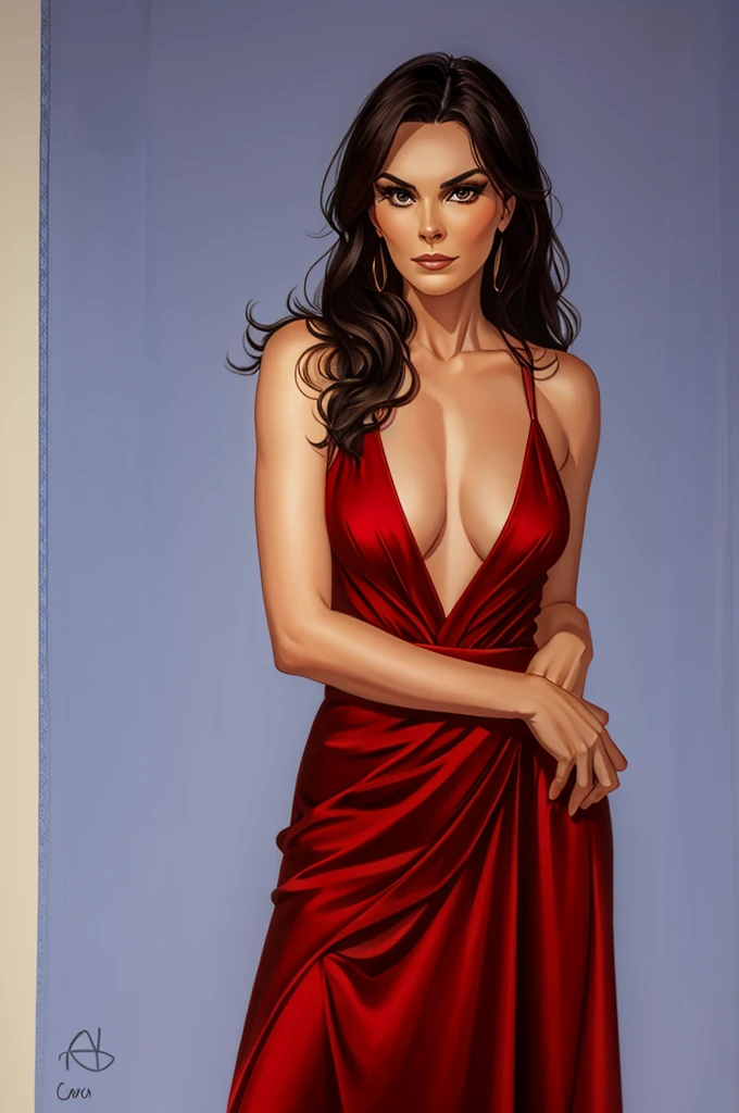 Michelle Forbes, red dress