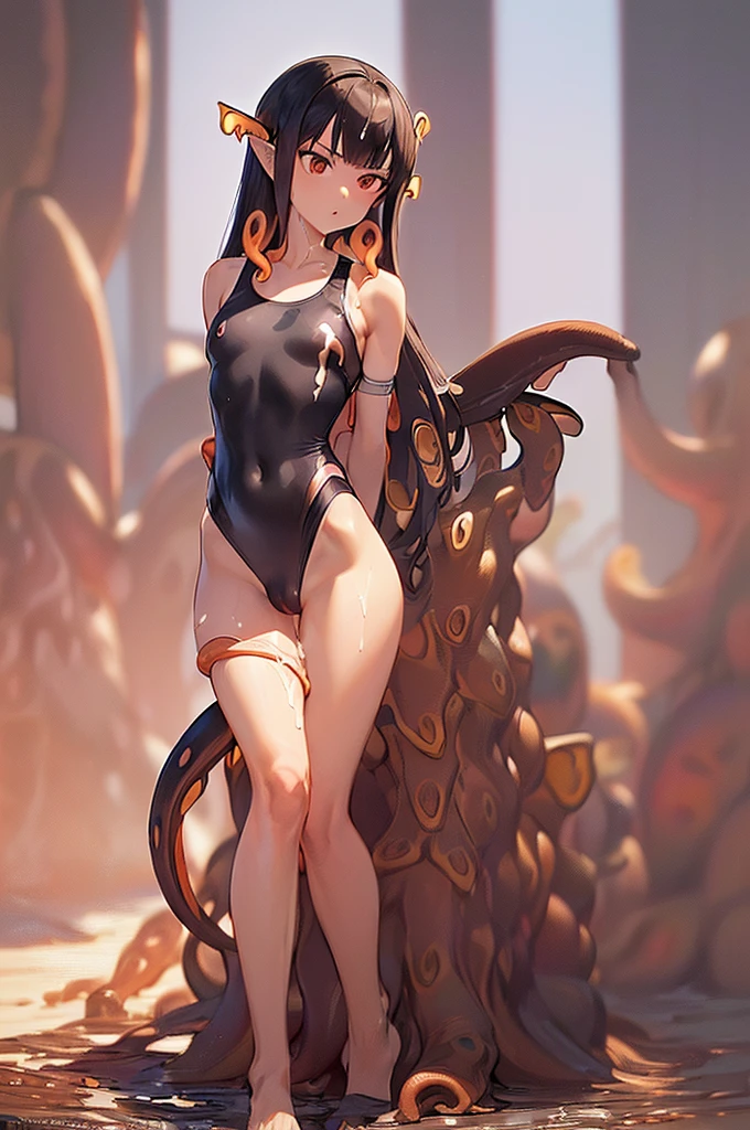 masterpiece, best quality,anime style, 1 girl,(((slender body))), (((small breast))), (((competition swimsuit))),(((((brown penis tentacles bound the girl))))),((((restrained, arms behind back)))),((((cum)))), (beautiful face), (((medium hair))), (((straight hair))), ((((black hair)))),detailed beautiful skin, (perfect hands, perfect anatomy),scream
