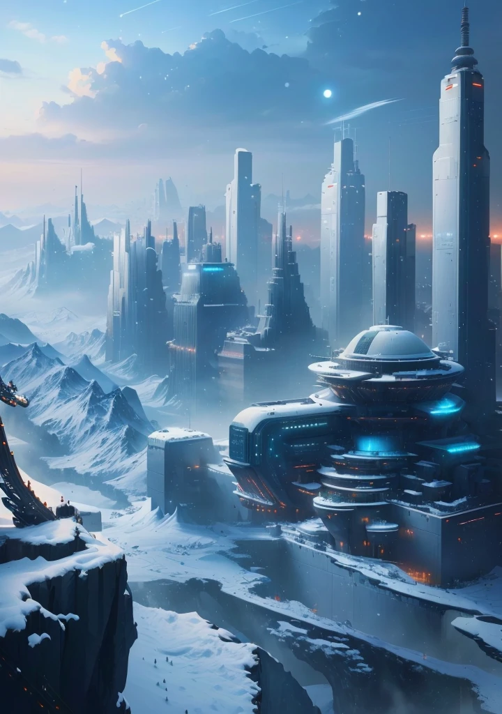 architecture,一个未来主义的architecture,Military base,laboratory,Technology,Top view,8K,Ultra-clear,Snow,一个未来主义的architecture,There is a big screen,There are many lights,Eve Ryder,Unreal Engine 5 Rendering,Concept Art,Retro-futurism,architecture,City,Long hair,landscape,