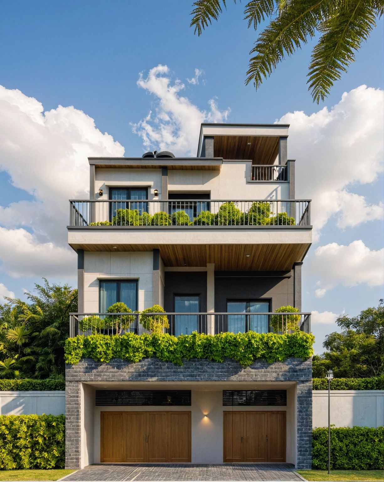 Masterpiece, high quality, best quality, authentic, super detail, outdoors, onestoreyvillaXL, aiaigroup, house style modern on the street ,, ,road,pavement, trees, sky, cloud, (daylight:1.1)