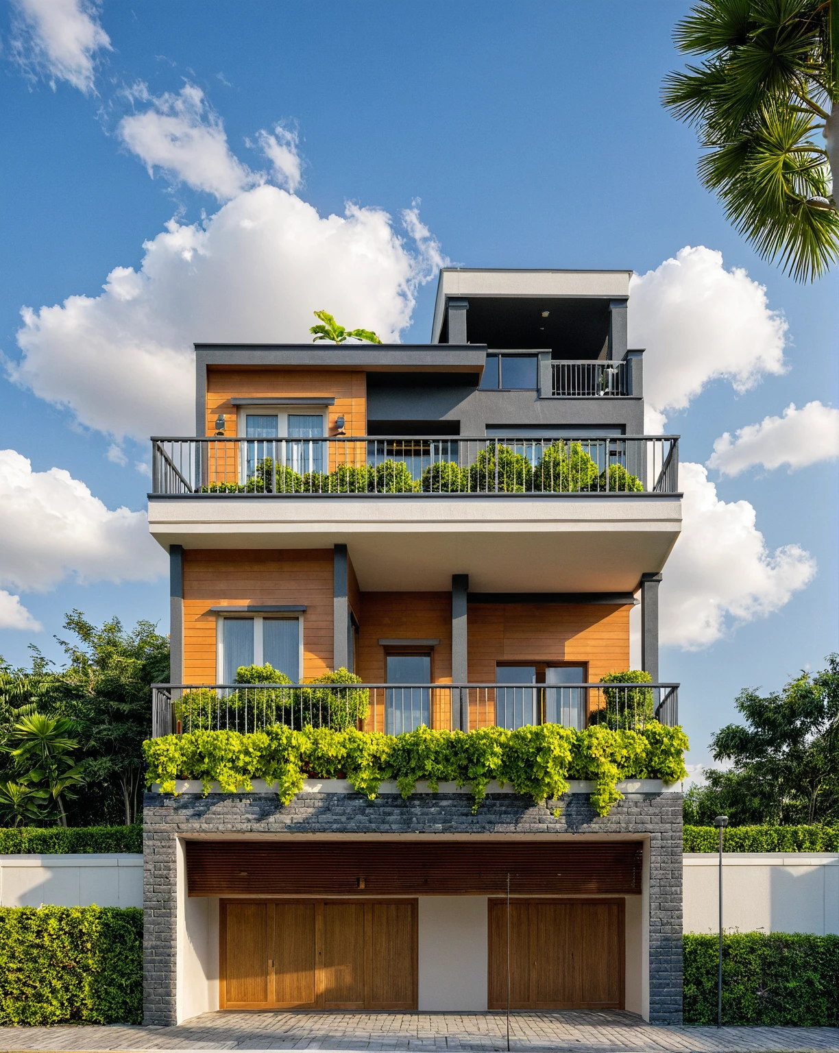 Masterpiece, high quality, best quality, authentic, super detail, outdoors, onestoreyvillaXL, aiaigroup, house style modern on the street ,, ,road,pavement,  trees, sky, cloud, (daylight:1.1)
