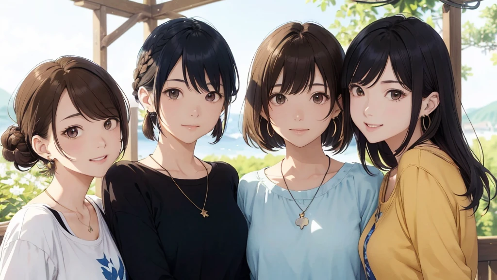 Magazine Cover、Magazine gravure(Highest quality、masterpiece、High resolution)、(Sargent-style watercolor)、(Anime Art)、、((Multiple women、Everyone is standing, Alongside))、(Detailed depiction of a beautiful face）、A kind smile、Long Hair、Medium Short Hair、Dark Brown Hair、Braiding、Bun Hair。、drink tea、Cinematic Light、Soft sunlight、lake、Beautiful mountain range in the background、Blur the background、(1.8)。Full nudity、hot spring、hostel、10th Generation･20th generation･30th generation･40-year-old woman、Black Hair、blonde、Brown Hair、bluish hair、、double eyelid、High resolution陰部、超High resolution、Highest quality、High resolution、Ultra-fine illustrations、Shinkai Makoto style、、Your name is style、Hairstyles such as chignon、Three Women~Five women。
information(Highest quality:1.2)、Very detailed、High resolution、masterpiece:1,2、Bright colors、Bokeh、Professional Lighting、Physically Based Rendering、Flat Color:0.8、Great illustrations、Realistic:1.37、Makoto Shinkai style、Name Style、Light Brown Hair、Elegant update、Short Bob、Three young women in casual clothes、Laugh together、Dynamic poselip、cheek(Dark Brown Hair/)bangs、cheek(direction)、(最高masterpiece1.2)繊細なイラストVery detailed、Break Blue Sky、Detailed Background、20-year-old female、whole bodyが写る、A shy smile、Through clenched teeth、Through clenched teeth、lip、cheek(Flat Color: 0.8)、(masterpiece: 1,2)、(masterpiece: 1,2)、High resolution、超High resolution、Highest quality、High resolution、Ultra-thin illustration、Makoto Shinkai style、Your name is style、Long Hair、Short Bob、necklace、Earrings、Dynamic pose、Selfie、whole body、Brown Hair、Braiding、Hair Bun、ponytail･Hair Bunスタイル、necklace、Valletta、ribbon、Earringsアニキュア,。
