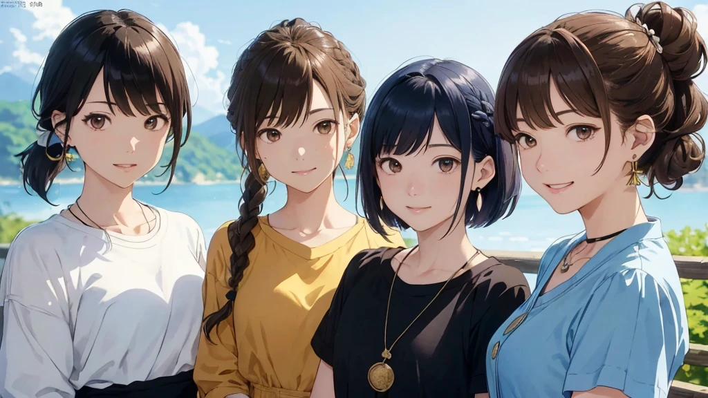 Magazine Cover、Magazine gravure(Highest quality、masterpiece、High resolution)、(Sargent-style watercolor)、(Anime Art)、、((Multiple women、Everyone is standing, Alongside))、(Detailed depiction of a beautiful face)、A kind smile、Long Hair、Medium Short Hair、Dark Brown Hair、Braiding、Bun Hair。、drink tea、Cinematic Light、Soft sunlight、lake、Beautiful mountain range in the background、Blur the background、(1.8)。Full nudity、hot spring、hostel、10th Generation・20th generation・30th generation・40-year-old woman、Black Hair、blonde、Brown Hair、bluish hair、、double eyelid、High resolution陰部、超High resolution、Highest quality、High resolution、Ultra-fine illustrations、Shinkai Makoto style、、Your name is style、Hairstyles such as chignon、Three Women~Five women。
information(Highest quality:1.2)、Very detailed、High resolution、masterpiece:1,2、Bright colors、Bokeh、Professional Lighting、Physically Based Rendering、Flat Color:0.8、Great illustrations、Realistic:1.37、Makoto Shinkai style、Name Style、Light Brown Hair、Elegant update、Short Bob、Three young women in casual clothes、Laugh together、Dynamic poselip、cheek(Dark Brown Hair/)bangs、cheek(direction)、(最高masterpiece1.2)繊細なイラストVery detailed、Break Blue Sky、Detailed Background、20-year-old female、whole bodyが写る、A shy smile、Through clenched teeth、Through clenched teeth、lip、cheek(Flat Color: 0.8)、(masterpiece: 1,2)、(masterpiece: 1,2)、High resolution、超High resolution、Highest quality、High resolution、Ultra-thin illustration、Makoto Shinkai style、Your name is style、Long Hair、Short Bob、necklace、Earrings、Dynamic pose、Selfie、whole body、Brown Hair、Braiding、Hair Bun、ponytail・Hair Bunスタイル、necklace、Valletta、ribbon、Earringsアニキュア,。